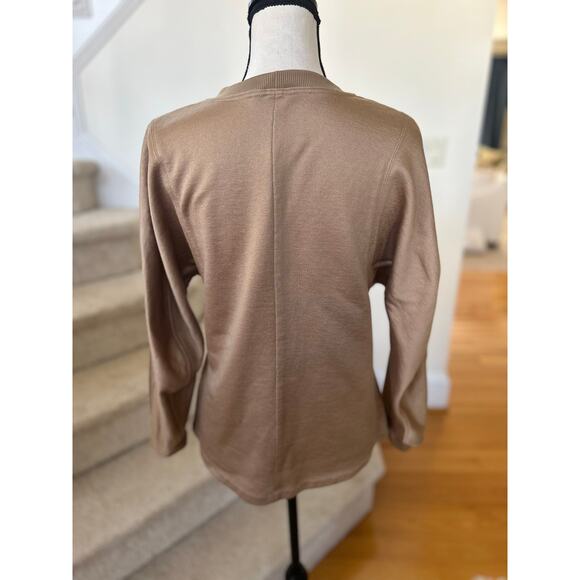 Tibi Taupe Brown Metallic Crewneck Long Sleeve Sweatshirt - Picture 3 of 6